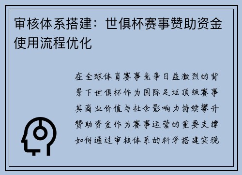 审核体系搭建：世俱杯赛事赞助资金使用流程优化