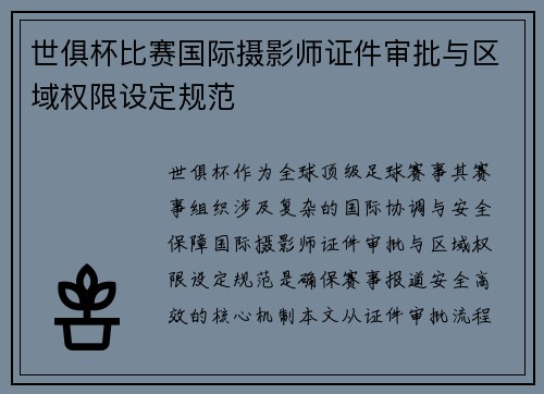 世俱杯比赛国际摄影师证件审批与区域权限设定规范